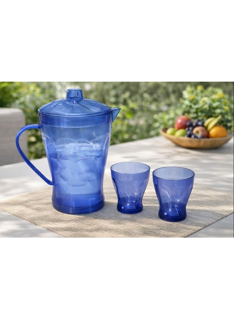 Sun Group Acrylic Juice Pitcher Set (3 Pieces) - Unbreakable Serving Jug with 2 Tumblers - Wavy "Damaa" Design - Translucent Blue - Image 4